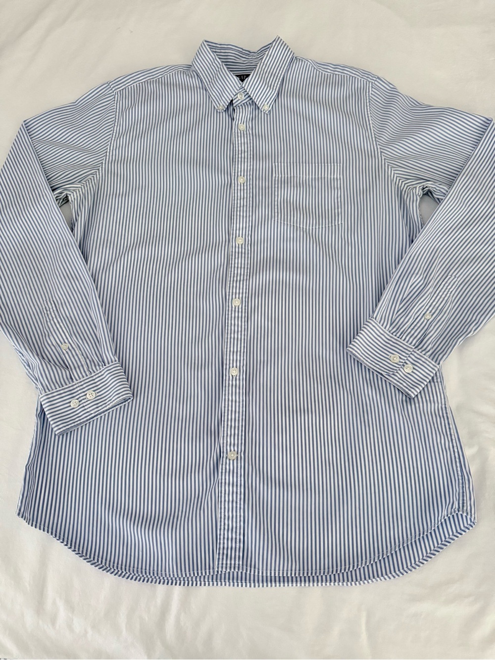 GAP Men’s Light Blue White Striped Button Down Shirt Organic Cotton Size L Tall